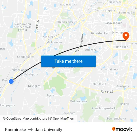 Kanminake to Jain University map
