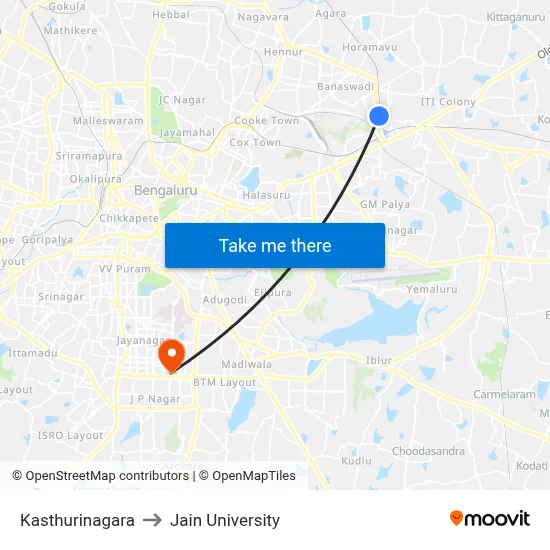 Kasthurinagara to Jain University map