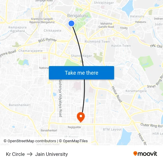 Kr Circle to Jain University map
