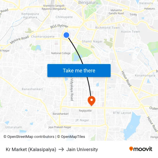 Kr Market (Kalasipalya) to Jain University map