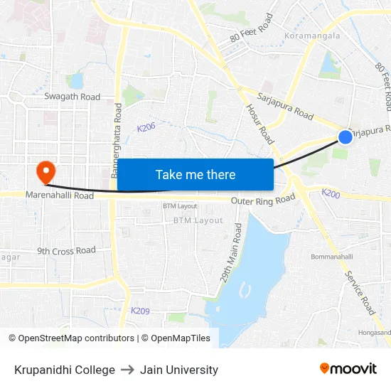 Krupanidhi College to Jain University map