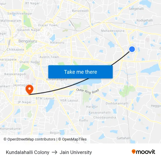 Kundalahalli Colony to Jain University map