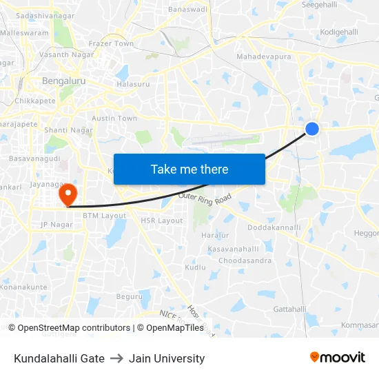 Kundalahalli Gate to Jain University map