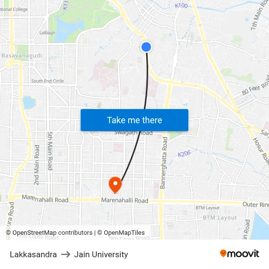 Lakkasandra to Jain University map