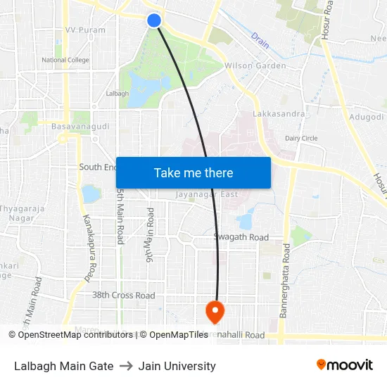 Lalbagh Main Gate to Jain University map