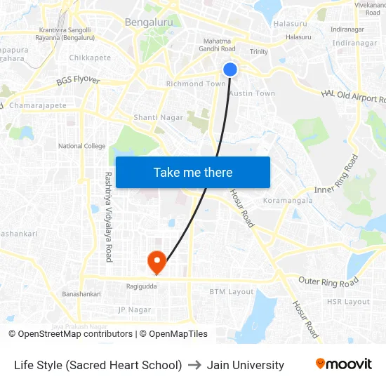 Life Style (Sacred Heart School) to Jain University map