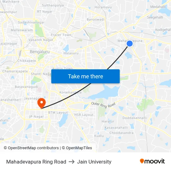Mahadevapura Ring Road to Jain University map