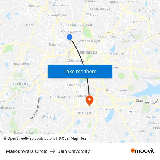 Malleshwara Circle to Jain University map