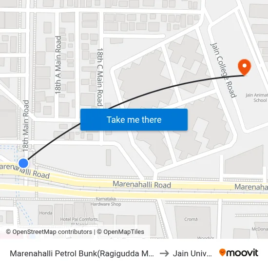 Marenahalli Petrol Bunk(Ragigudda Metro Station) to Jain University map