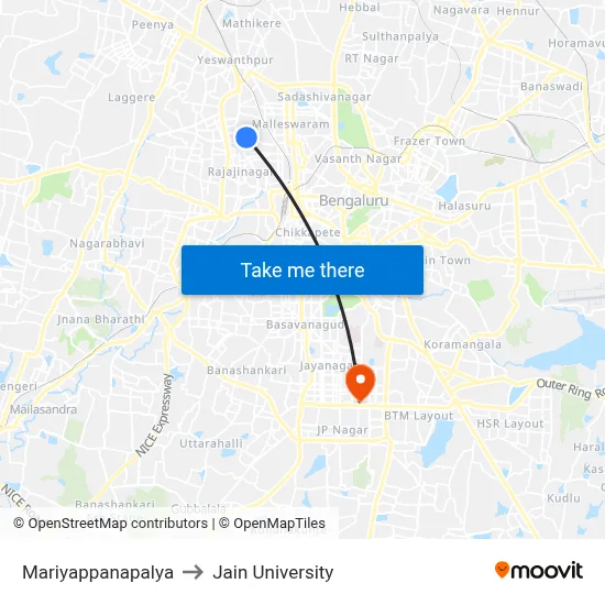 Mariyappanapalya to Jain University map