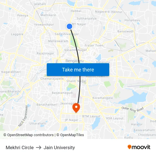 Mekhri Circle to Jain University map