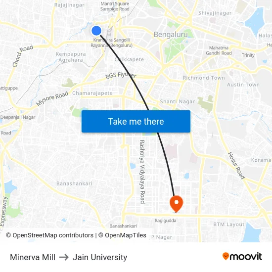 Minerva Mill to Jain University map