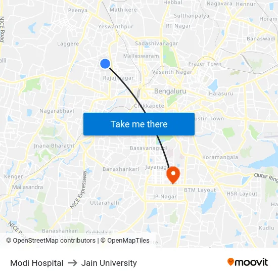 Modi Hospital to Jain University map