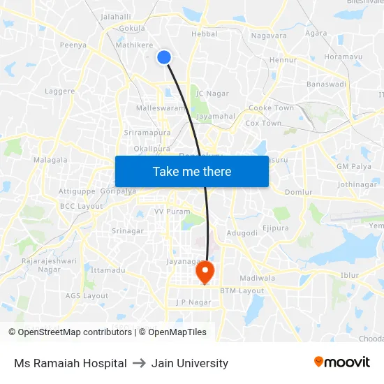 Ms Ramaiah Hospital to Jain University map