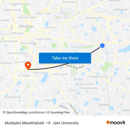 Multiplex Marathahalli to Jain University map