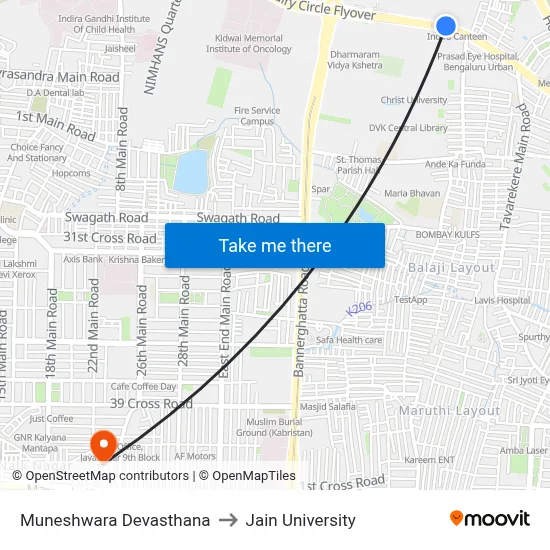 Muneshwara Devasthana to Jain University map