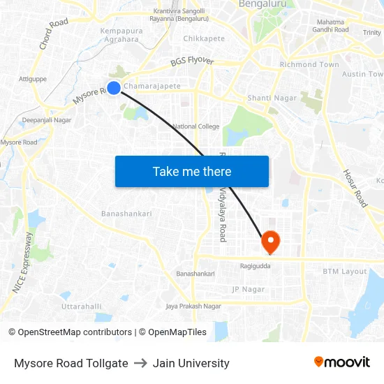 Mysore Road Tollgate to Jain University map