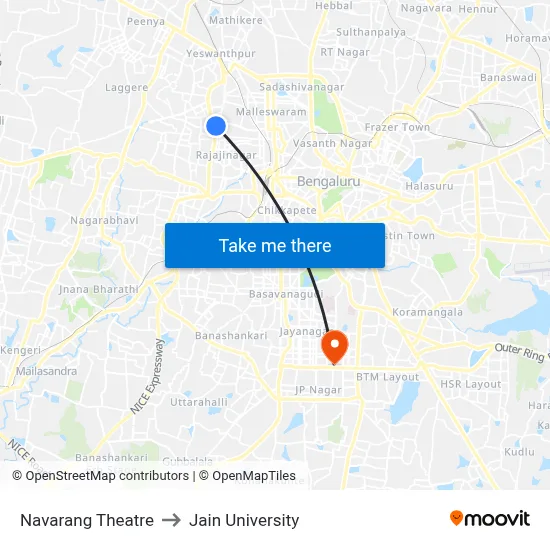 Navarang Theatre to Jain University map