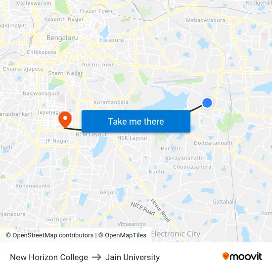 New Horizon College to Jain University map