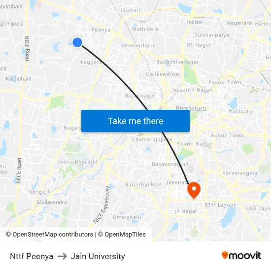 Nttf Peenya to Jain University map