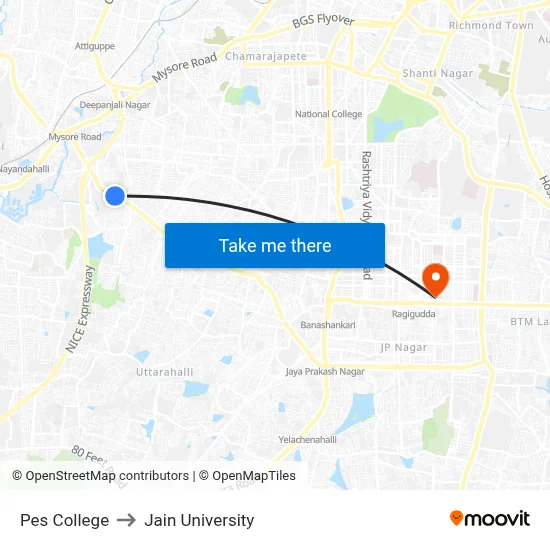 Pes College to Jain University map