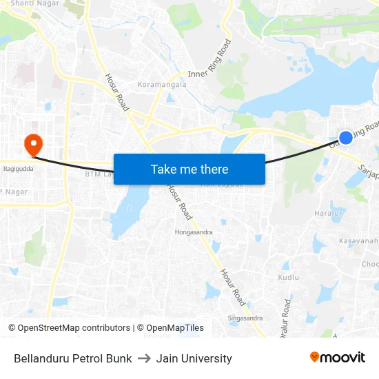 Bellanduru Petrol Bunk to Jain University map
