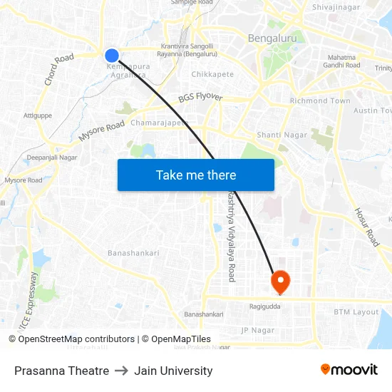 Prasanna Theatre to Jain University map