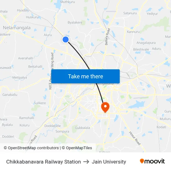 Chikkabanavara Railway Station to Jain University map