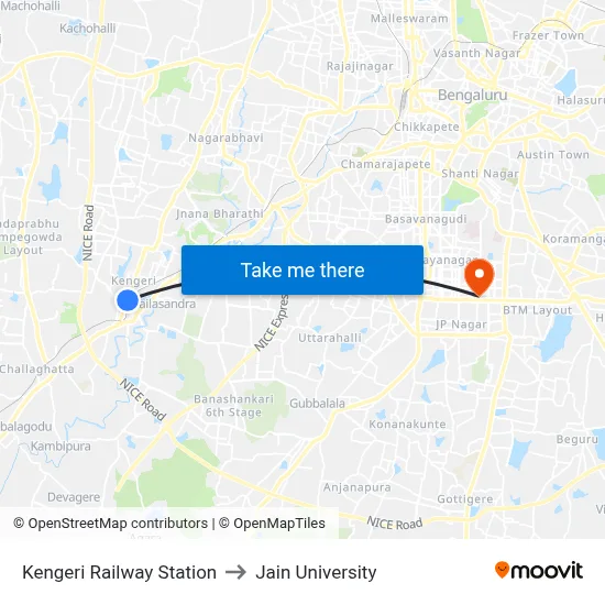 Kengeri Railway Station to Jain University map