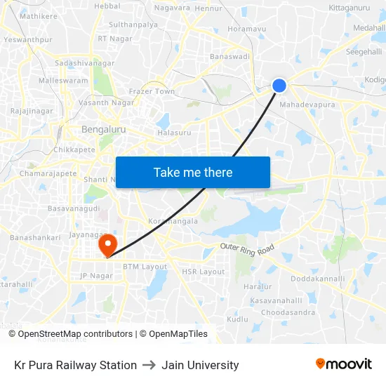 Kr Pura Railway Station to Jain University map