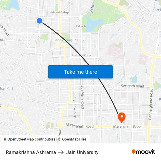 Ramakrishna Ashrama to Jain University map