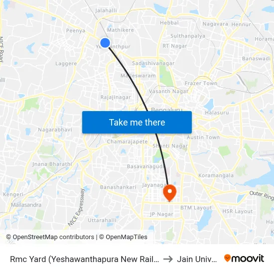 Rmc Yard (Yeshawanthapura New Railway Station) to Jain University map