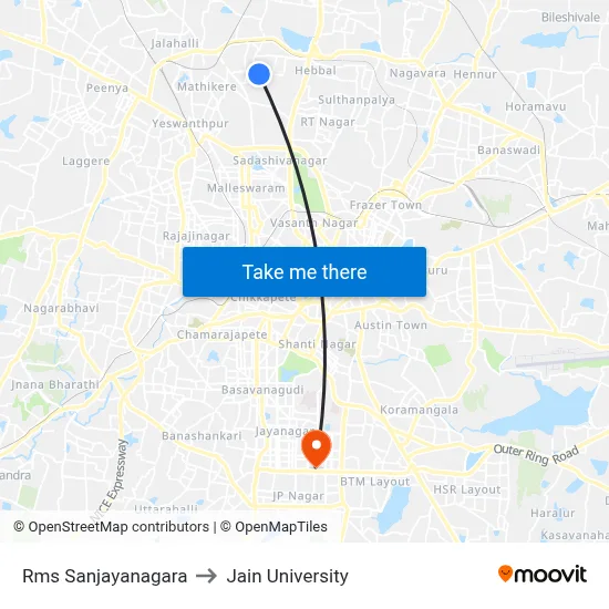Rms Sanjayanagara to Jain University map