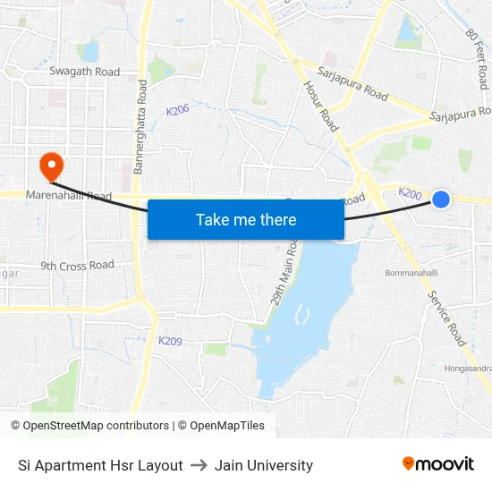 Si Apartment Hsr Layout to Jain University map
