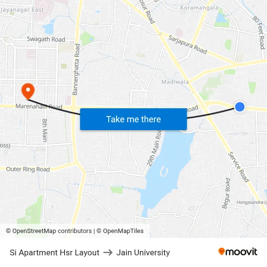 Si Apartment Hsr Layout to Jain University map