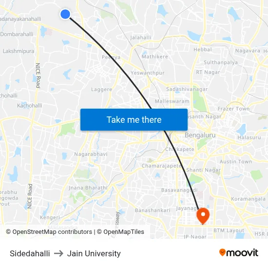Sidedahalli to Jain University map