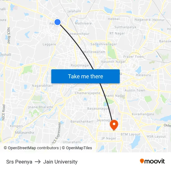 Srs Peenya to Jain University map