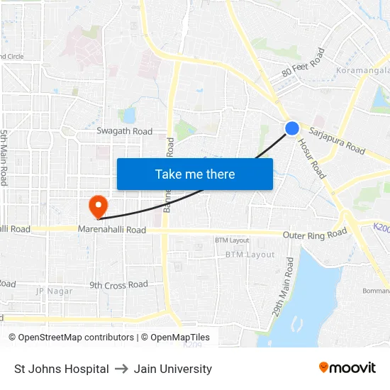 St Johns Hospital to Jain University map