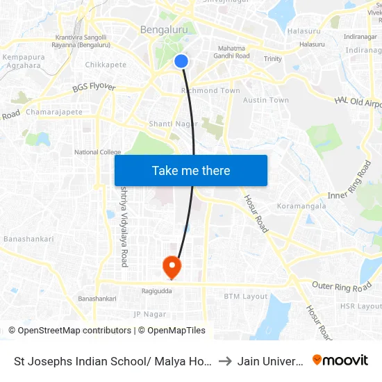 St Josephs Indian School/ Malya Hospital to Jain University map