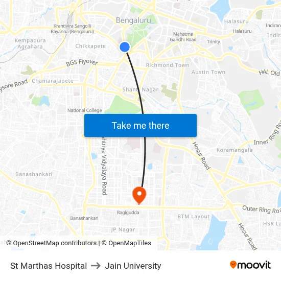 St Marthas Hospital to Jain University map