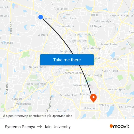Systems Peenya to Jain University map
