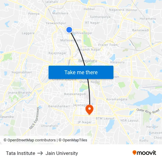 Tata Institute to Jain University map