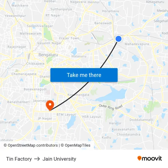 Tin Factory to Jain University map