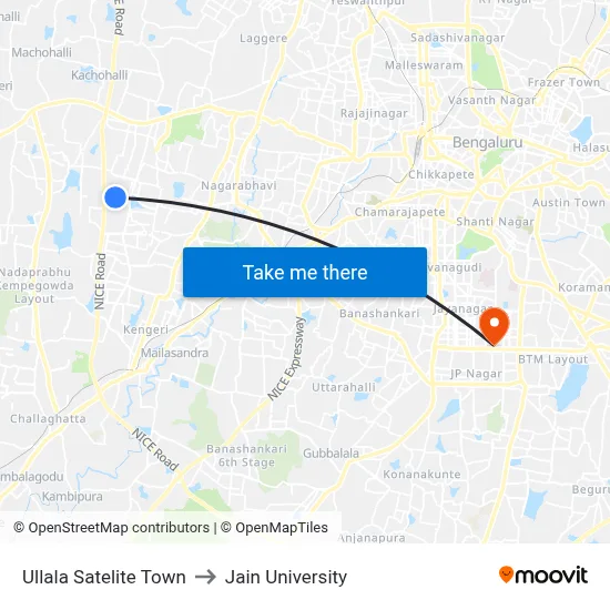 Ullala Satelite Town to Jain University map