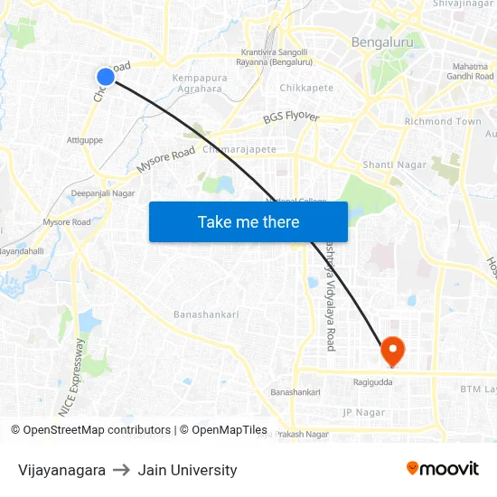 Vijayanagara to Jain University map