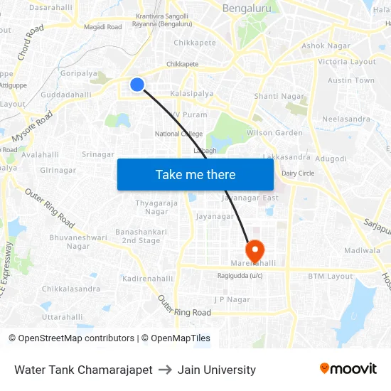 Water Tank Chamarajapet to Jain University map