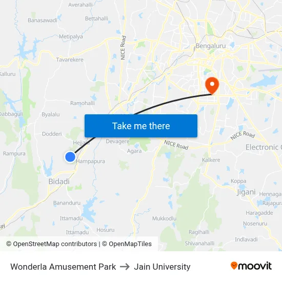 Wonderla Amusement Park to Jain University map