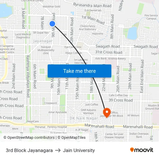 3rd Block Jayanagara to Jain University map