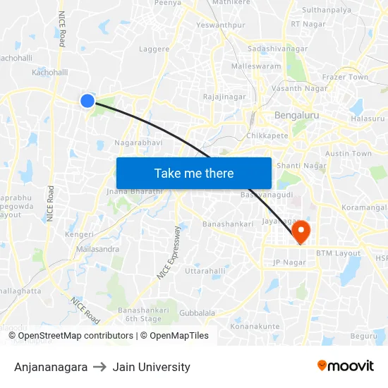 Anjananagara to Jain University map