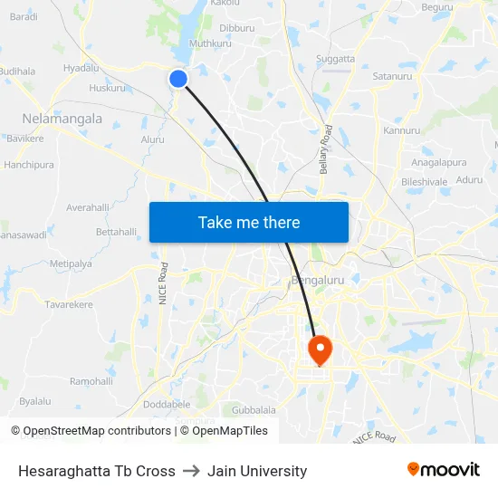 Hesaraghatta Tb Cross to Jain University map